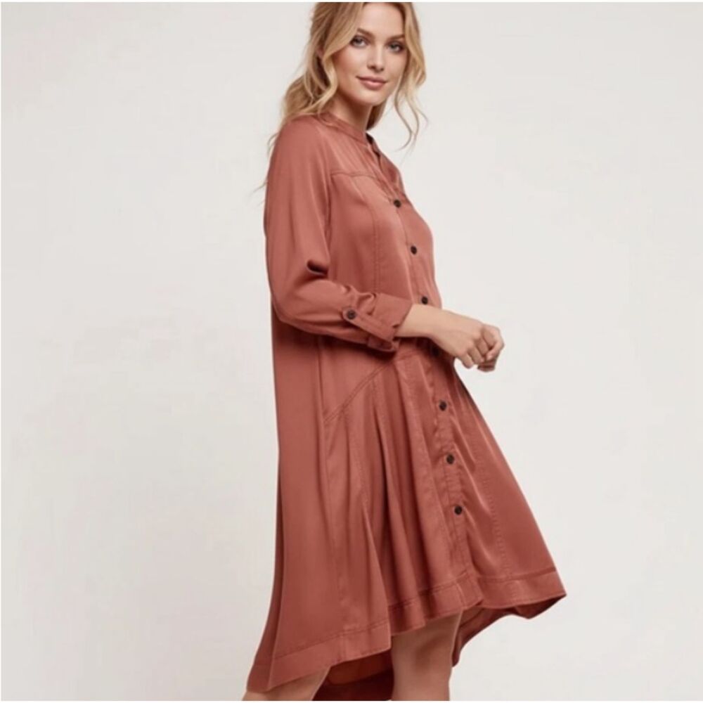 Holding Horses Anthropologie Shirt Dress Size 8 Mauve Lyocell Button Front - Picture 2 of 8